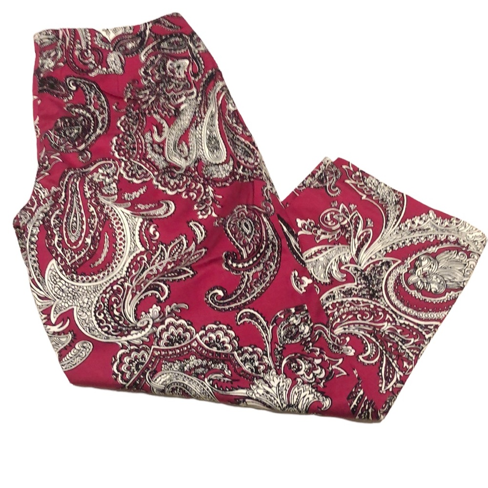 TALBOTS PAISLEY PRINT CROPPED PANTS FUCHSIA BLACK WHITE SIZE 8P - Picture 3 of 13